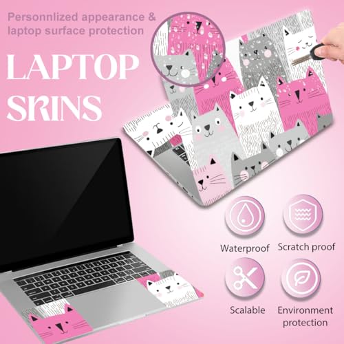 SUPERDANT Laptop Skin Sticker Cartoon Cat Laptop Decals Personalized Universal Notebook Computer Wrap Vinyl Skin Stickers Cover Art Decal Removable 12-15.6 Inch Scratch-Resistant Gifts Gray Pink