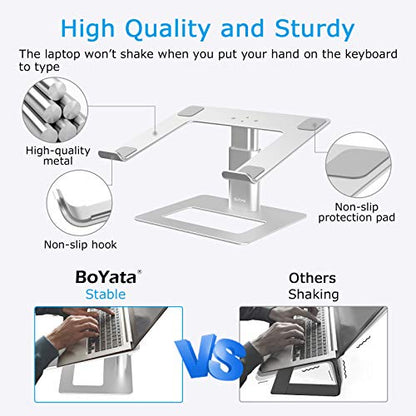 BoYata Laptop Stand, Height Adjustable Laptop Riser for 11-17" Laptops | Ergonomic Laptop Stand for Desk, Ventilated with U-Shaped Open Design, Sturdy Notebook Stand for 10-17'' Laptops, Silver - color: Silver