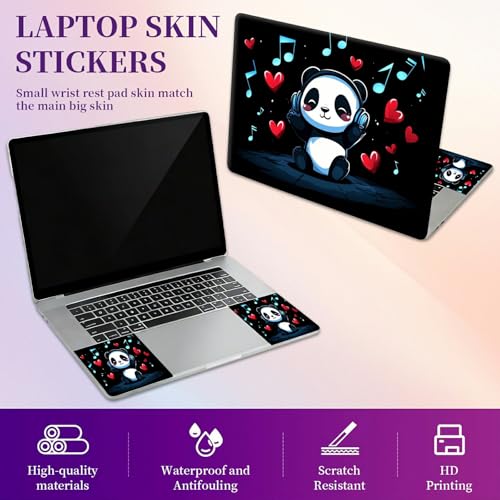 Laptop Skin Sticker Laptop Cover for 12" 13" 13.3" 14" Laptop Stickers,Reusable Skin Sticker Cover Personalized Art Waterproof & Scratch-Resistant Protector Case,Panda Wearing Headphones - color: Panda Wearing Headphones