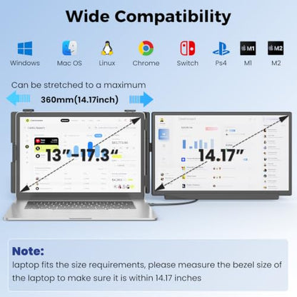 KEFEYA Laptop Screen Extender, FHD 1080P Laptop Monitor Extender Dual Screen, 15.6” Detachable Portable Monitor for Laptops 13-17" with USB-C/HDMI Port, Plug n Play for Windows/Mac/Android/Switch/PS5