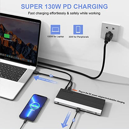 WAVLINK USB C Docking Station,100W PD Charging,Triple 4K Display Type-C Adapter(HDMI,2 DisplayPort,Ethernet,4 USB 3.0,SD/TF Card Reader,3.5mm Audio) for MacBook Pro,Dell XPS 13/15,HP,Lenovo Yoga