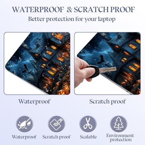 Universal Laptop Skin Sticker Decal,15.6 Inch Laptop Vinyl Cover for 13" 14" 15.6" Laptop,Scratch-Resistant Waterproof Protector Wrap,Reusable with Wrist Pads,Pumpkin Haunted Mansion - color: Pumpkin Haunted Mansion