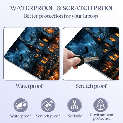 Universal Laptop Skin Sticker Decal,15.6 Inch Laptop Vinyl Cover for 13" 14" 15.6" Laptop,Scratch-Resistant Waterproof Protector Wrap,Reusable with Wrist Pads,Pumpkin Haunted Mansion - color: Pumpkin Haunted Mansion
