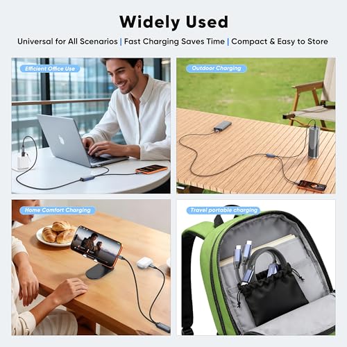 6.6FT 2-in-1 USB C to Dual USB C Cable, 140W Braided USBC Splitter Charging Cord for iPhone 17/17 Pro Max/16 Series,MacBook Air/Pro,and More, USB-A Adapter Included - size: 6.6FT