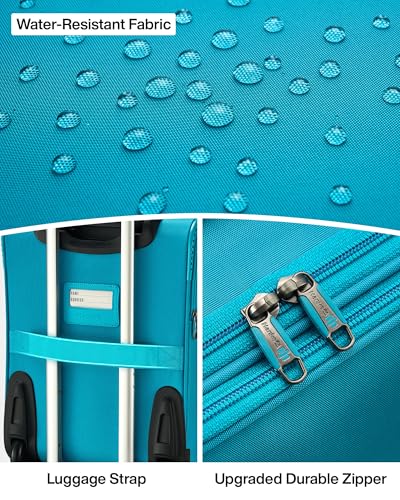 Hanke Underseat Carry On Luggage with Wheels, 17 Inch Rolling Bag | Fits 15.6 Inch Laptop, Shoe Bag Included, Small Suitcase, Softside, Trolley Sleeve, Water-Resistant, 30L, Caribbean Blue - color: Caribbean Blue, size: 17 Inch Underseat Plus