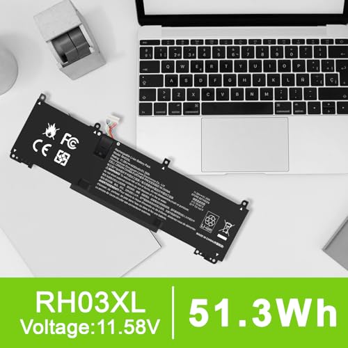 11.58V 51.3Wh RH03XL RH03XL-L Laptop Battery for HP EliteBook 640 G9 G10/650 G10/655 G10 Probook 440 G10/445 G10 G11/450 G9 G10/455 G10/460, TPN-DB0L,TPN-DB0T,TPN-IB0A,TPN-IB0K,TPN-IB0L,TPN-IB0P - size: 10*2.99*0.24inch RH03XL