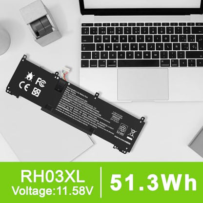 11.58V 51.3Wh RH03XL RH03XL-L Laptop Battery for HP EliteBook 640 G9 G10/650 G10/655 G10 Probook 440 G10/445 G10 G11/450 G9 G10/455 G10/460, TPN-DB0L,TPN-DB0T,TPN-IB0A,TPN-IB0K,TPN-IB0L,TPN-IB0P - size: 10*2.99*0.24inch RH03XL