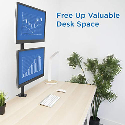 Mount-It! Vertical Dual Monitor Mount, Full Motion Dual Monitor Arm for 13–32" Screens, Heavy Duty Steel, VESA 75x75 100x100, C-Clamp or Grommet Base, Height Adjustable, Tilt Swivel Rotate, Black