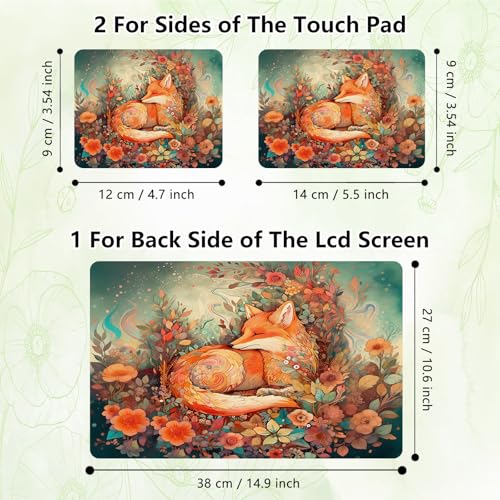 Laptop Skin Sticker Decal, Universal Reusable Vinyl Laptop Cover for 12" 13" 13.3" 14" 15" 15.4" 15.6" Notebook PC, Reusable Waterproof Scratch-Resistant with 2 Wrist Pads,Cute Fox Flowers - color: Cute Fox Flowers