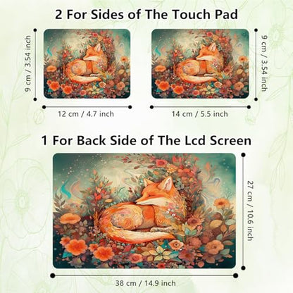 Laptop Skin Sticker Decal, Universal Reusable Vinyl Laptop Cover for 12" 13" 13.3" 14" 15" 15.4" 15.6" Notebook PC, Reusable Waterproof Scratch-Resistant with 2 Wrist Pads,Cute Fox Flowers - color: Cute Fox Flowers