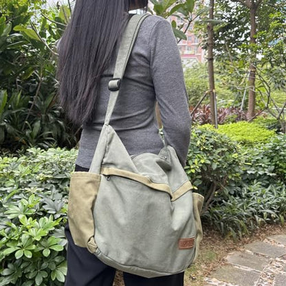 Large Canvas Messenger Bag with Multiple Pockets for Men and Women, Crossbody Shoulder Tote Hobo Laptop Bag - color: 81 - Black
