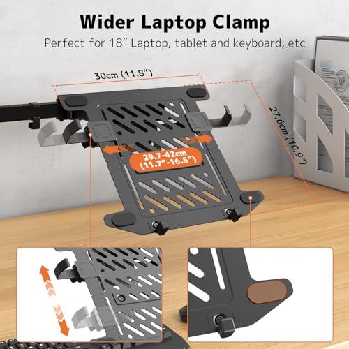 PUTORSEN Monitor and Laptop Mount Stand for Max 49" Screen and 18" Notebook | Fully Adjustable Monitor Arm, Vented Tray, Holds up to 44lbs, 2 Mounting Options