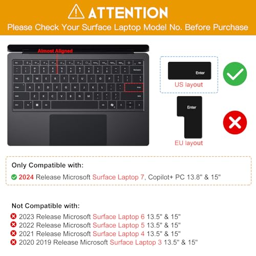 CaseBuy Premium Keyboard Cover for 2026-2024 Microsoft Surface Laptop 8 7(8th 7th Edition) 13.8 & 15 inch, Ultra Thin TPU Keyboard Skin, US Layout - size: Surface Laptop 7 13.8/15 inch (2024)