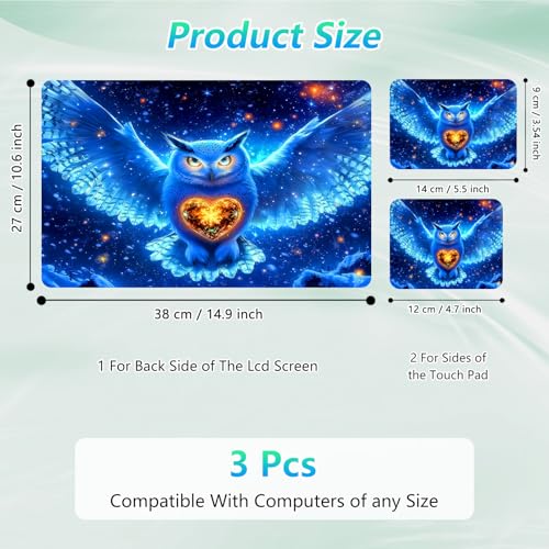 Laptop Skin Sticker Decal 12"-15.6" Universal Laptop/Notebook/Netbook Vinyl - Waterproof Scratch Resistant,Fits HP Dell Lenovo MacBook,2 Free Wrist Pads,Easy Apply & Remove,Blue Glitter Owl - color: Blue Glitter Owl