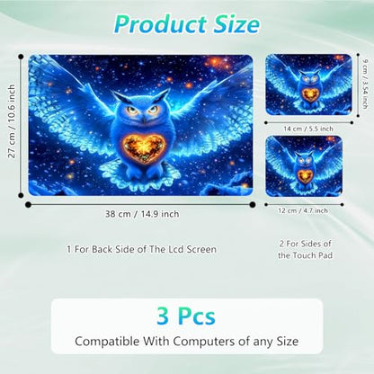 Laptop Skin Sticker Decal 12"-15.6" Universal Laptop/Notebook/Netbook Vinyl - Waterproof Scratch Resistant,Fits HP Dell Lenovo MacBook,2 Free Wrist Pads,Easy Apply & Remove,Blue Glitter Owl - color: Blue Glitter Owl