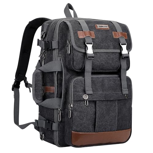 WITZMAN Canvas Travel Backpack for Men Large Laptop Backpack Fits 16 Inch | Expandable 32L to 42L, Carry-on Airline Approved Convertible Shoulder Rucksack, For Vacation, Overnight Trip, A6617 Black - color: Black