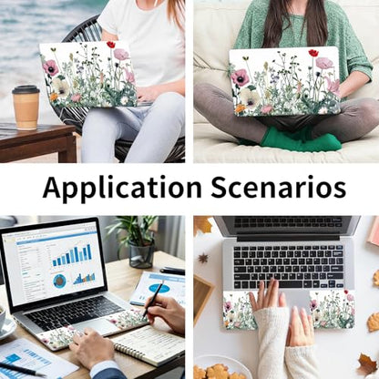 Laptop Skin Sticker 3-Piece Set,Wooden Cross Flowers Sunflower | Trim-to-fit 3-piece vinyl set with one 15 x 10.6 in lid skin and two palm-rest decals for many 12-15.6 in laptops - color: Wooden Cross Flowers Sunflower
