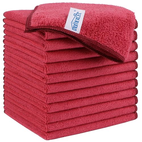 HOMEXCEL Red Microfiber Cleaning Cloth, 12 Pack Premium Microfiber Towels for Cars, Lint Free, Scratch-Free, Highly Absorbent, Reusable Cleaning Rags for Car, Household, Kitchen, Window, 11.5"X11.5" - color: Red