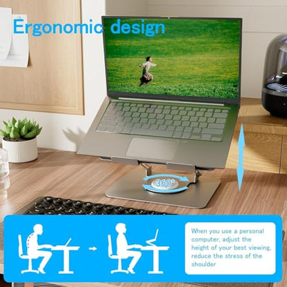 Adjustable Laptop Stand for Desk,Portable Laptop Holder with 360° Rotating Base,Ergonimic Foldable Laptop Riser, Compatible with MacBook Air/Pro,HP,Dell,Lenovo and All Laptops(10-17 inch),Black - color: Black