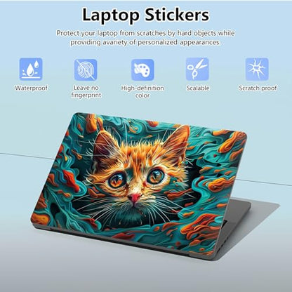 Universal Laptop Skin Sticker with 2 Wrist Pad Skins, Waterproof Scratch Resistant Vinyl Laptop Cover Decal, Cut to Fit for 11–15.6 Inch MacBook HP Dell Lenovo, Cat Waves - color: Cat Waves