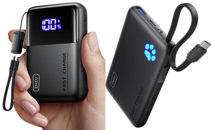 INIU 20000mAh 65W Power Bank + 45W Portable Charger with Built-in USB C Cable