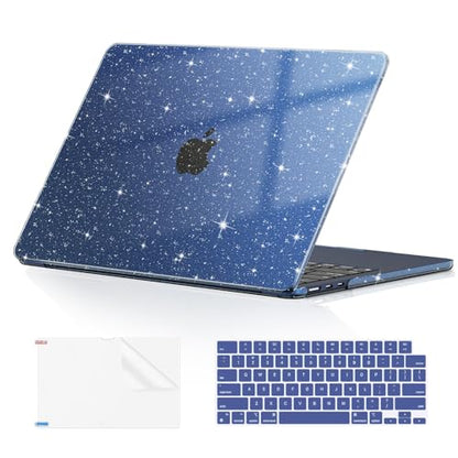 EooCoo Case for MacBook Air 15 inch M5 M4 M3 M2 2026-2023, Sparkly Midnight | Easy to Install, Sturdy, Plastic Hard Shell Case & Keyboard Cover & Screen Protector, Model: A3448 A3241 A3114 A2941 - color: Sparkly Midnight