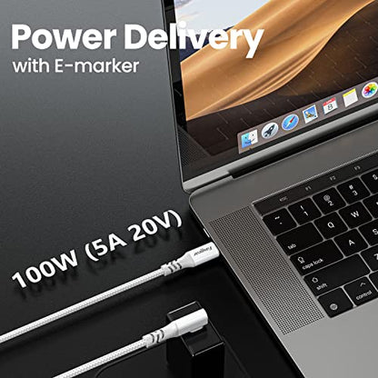 Fasgear USB C 3.2 Gen 2x2 Cable, 6ft, Grey | Right Angle, 20Gbps, 4K Video, 100W Charging, Compatible with Mac-book Pro, i-Pad Pro, Laptops, Monitors, Switch - color: Grey, size: 6 ft