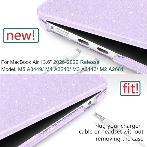 DONGKE Compatible with MacBook Air 13 inch Case M5 M4 M3 M2 2026 2025 2024-2022 A3449 A3240 A3113 A2681, Glitter Bling Plastic Hard Shell & Keyboard Cover for MacBook Air 13.6 inch, Star Purple - color: Sparkly Purple