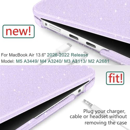 DONGKE Compatible with MacBook Air 13 inch Case M5 M4 M3 M2 2026 2025 2024-2022 A3449 A3240 A3113 A2681, Glitter Bling Plastic Hard Shell & Keyboard Cover for MacBook Air 13.6 inch, Star Purple - color: Sparkly Purple