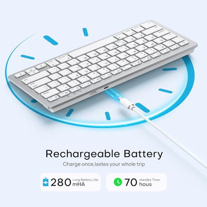 OMOTON Upgraded Rechargeable Bluetooth Keyboard for iPad, with Adjustable Stand Holder and 2 Key Stickers, Compact Portable Wireless Keyboard for iPad 11th A16, 10th, Pro, Air, Mini - color: White