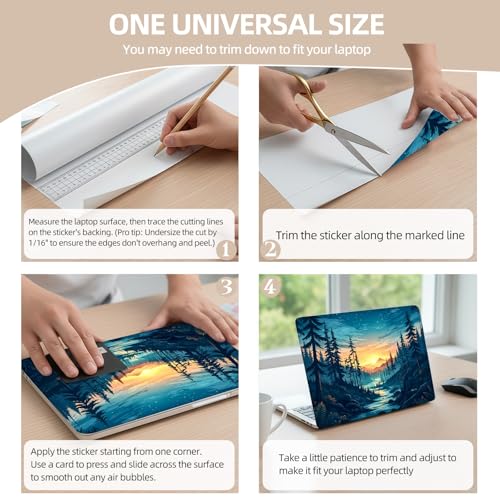 Universal Laptop Skin Sticker for 12/13/14/15.6 Inch Laptops, Reusable Vinyl Laptop Decal Cover, Waterproof Scratch Resistant Notebook Skin with 2 Wrist Pads,Sunset Forest - color: Sunset Forest