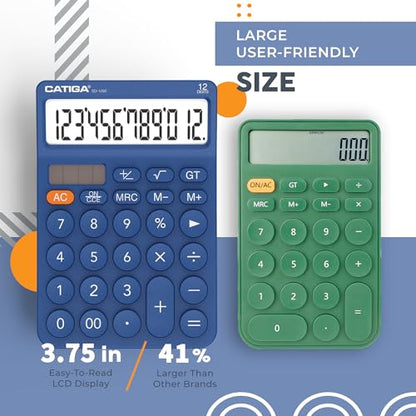 CATIGA 12 Digit Desktop Calculator Basic Desk Calculator with Large LCD Display, Big Buttons, 4 Function, Solar and Battery Dual Power, for Office, School, Home, SD-1292 Navy Blue - color: 5.1) Navyblue