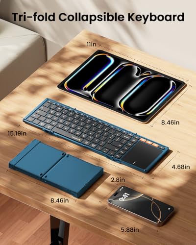 ProtoArc XK01 TP Foldable Keyboard with Touchpad, 0.65 in Keycaps, Blue | Multi-touch Trackpad, 88-key, Full Shortcut Row, 3-device Bluetooth 5.1 Switching, USB-C Charging for Mobile Productivity - color: Blue