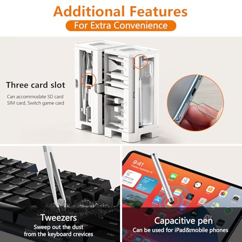 Cell Phone Cleaning Kit, iPhone Cleaning Kit for Charging Port Cleaner Keyboard Cleaning Kit for Airpods/Android/USB C/Earbuds/Laptop/iPad/Camera Lens with Stylus Pen (White, Brush Refill) - color: White (with 10 Mini Brush)