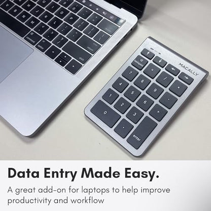 Macally Bluetooth Number Pad for Laptop - Wireless Numeric Keypad - 22 Key Numeric Keypad for Data Entry, Numpad Compatible with MacBook, iPad, iPhone, iOS, Laptop, PC, Android - color: Gray