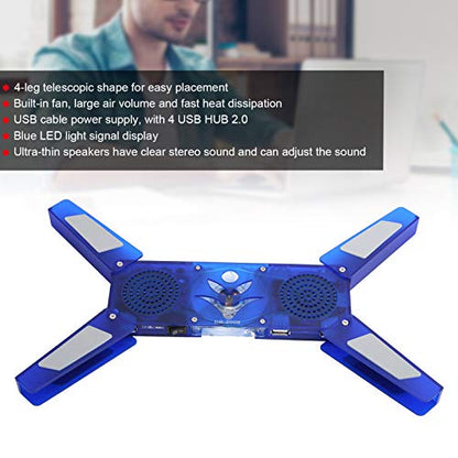 Foldable Laptop Cooling Pad with USB Hub and LED Lights, Low Noise Computer Cooler with Dual Speakers, High - Speed 500-2500rpm Fan for 15.6 - Inch Laptops