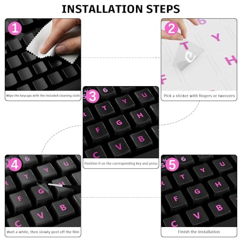 ProElife Gradient Keyboard Letter Stickers with Tweezer,Full-Key, Pink | English Transfer Printing Peel-Off Film, Leave English Letters on Keys, Keyboard Letters Replacement Stickers for Desktop - color: Pink