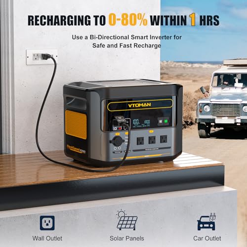 VTOMAN FlashSpeed 1000 Portable Power Station, 828Wh LiFePO4,1000W output | Expandable to 2376Wh, 1H fast charge (0-80%), 2000W peak output, solar generator, home backup, camping, power outages