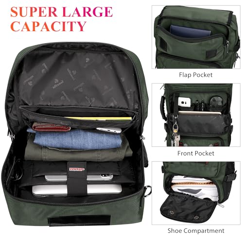 WITZMAN Carry on Travel Backpack for Men Airline Approved Fits 16" Laptop | Nylon 3 in 1 Luggage Duffle Bag with USB Charging Port, Shoe Compartment, For Weekend Getaway, Overnight Trip, B682 Green - color: 02.army Green