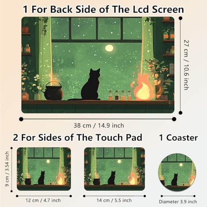 Laptop Skin Sticker Decal 15.6 Inch,12 13 13.3 14 15 15.6 in Laptop Netbook Skins for Notebook,Art Decal Removable Waterproof Scratch Resistant,Universal Vinyl Cover,Cat Green Window - color: Cat Green Window