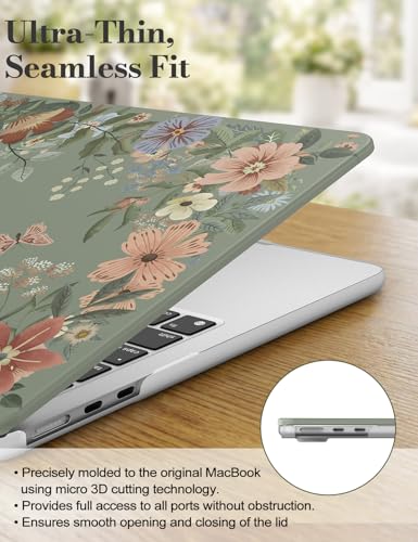 iCasso for M5 MacBook Air 13 inch Case 2026 2025-2022 M4 M3 M2 Model A3449 A3240 A3113 A2681, Sturdy Protective Pattern Shell Case for Mac Air 13.6", Keyboard Cover + Screen Protector,Green Flowers - color: Green Flowers