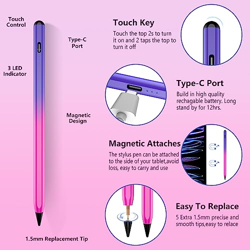 TaIYanG iPad Stylus Pen for iPad 2018-2026, Palm Rejection, Fast Charging | Tilt Sensitivity, for iPad Pencil A16 /10/9/8/7/6, Pro 11/13" (M5/M4),Air M4/M3/M2/5/4, Pro 11/12.9",Mini 6/5,Gradient Purple - color: Gradient Purple