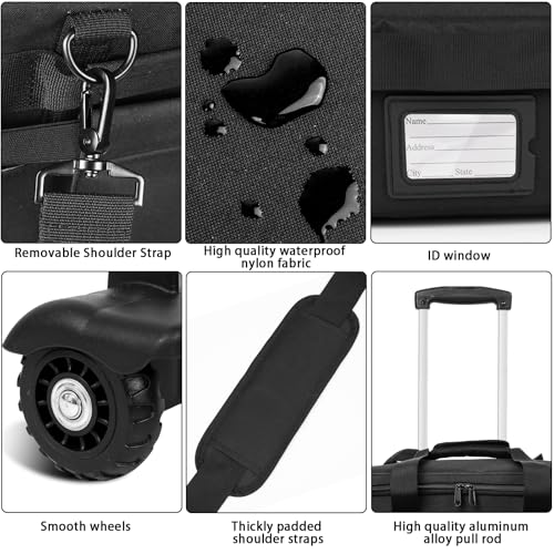 Rolling Teacher Bag Built-in Hard Support Board, Rolling Briefcase with Detachable Trolley, Rolling bag with Laptop compartment, Adjustable Shoulder Strap, and Ample Storage Space - color: Black