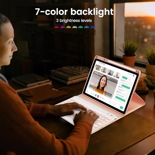 Keyboard Case for iPad Air 11-inch M2/Air 5th 4th Generation, 7-Color Backlit Detachable Keyboard Case with Pencil Holder for iPad Air 11" 2024 /Air 5 2022/Air 4 2020/Pro 11 1st, Rose Gold - color: Pink