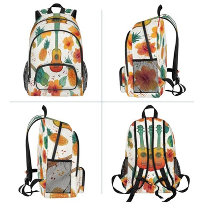 Guitar Pineapple Hibiscus Large Backpack for Women and Men Waterproof Travel Laptop Backpack Lightweight Business Work Daypack Fits 17 Inch Computer - color: Multicolor 4