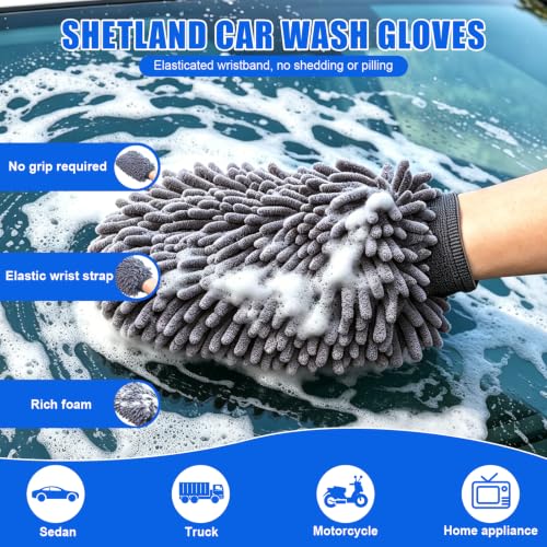 6-Pack Car Cleaning Kit – Microfiber Cloth, Mitt & Sponge Set | 2 Car Sponges, 2 Drying Towels, 2 Scratch-Free Wash Mitts, Highly Absorbent, for Car Detailing, Windows & Home Use - color: 6 Pack