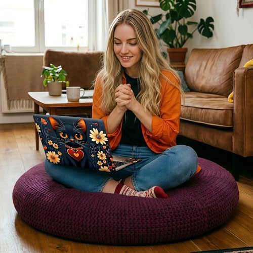 Black Cat with Heart Collar Floral Universal Laptop Skin Sticker 3PCS,Protective Decal Trim-to-Fit 11.6" 13.3" 14" 15.6" Laptop Vinyl Cover,Removable Anti-Scratch Computer Decal Protector - color: Black Cat with Heart Collar Floral