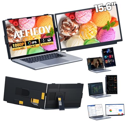 Upgraded Laptop Screen Extender, 15.6”Ultra-Thin Dual Portable Monitor with 1080P FHD IPS, Detachable & 4-in-1 Modes, USB-C/HDMI Plug-Play Monitor Extender for Mac/Win/Android, Fits 13-17" Laptops - color: 15.6" Black