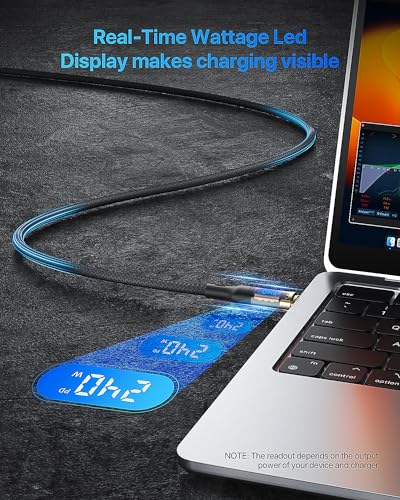 SOOPII USB C to USB C Cable [240W 6.6ft],Fast Charging USB C Cable with LED Display for Galaxy S23+/S23 Ultra/S22 Ultra,MacBook Pro,lPhone16/15/15Pro/15ProMax,etc,Transparent Shell, (Black) - color: Black, size: 6.6FT