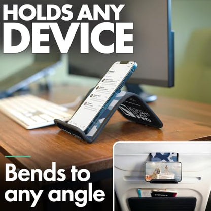 Airplane Phone Holder - Foldable Phone Stand for Plane Travel | Aluminum Build, 9 x 5 in. Blue Camo, Tabletop Mount Desk, Plane Tray Seat back, Treadmill, Fits iPhone Cell Phone - color: Blue Camo, size: Large